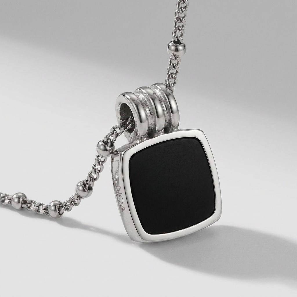 Pendant Necklace with Black Square Stone