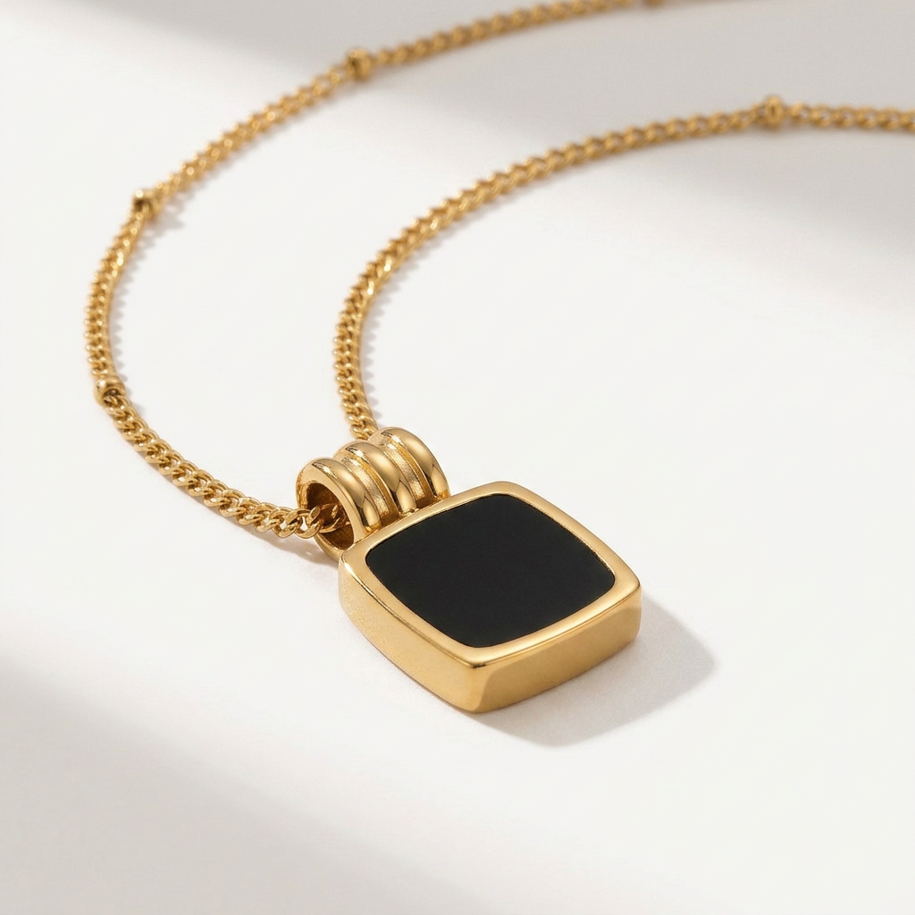 Pendant Necklace with Black Square Stone