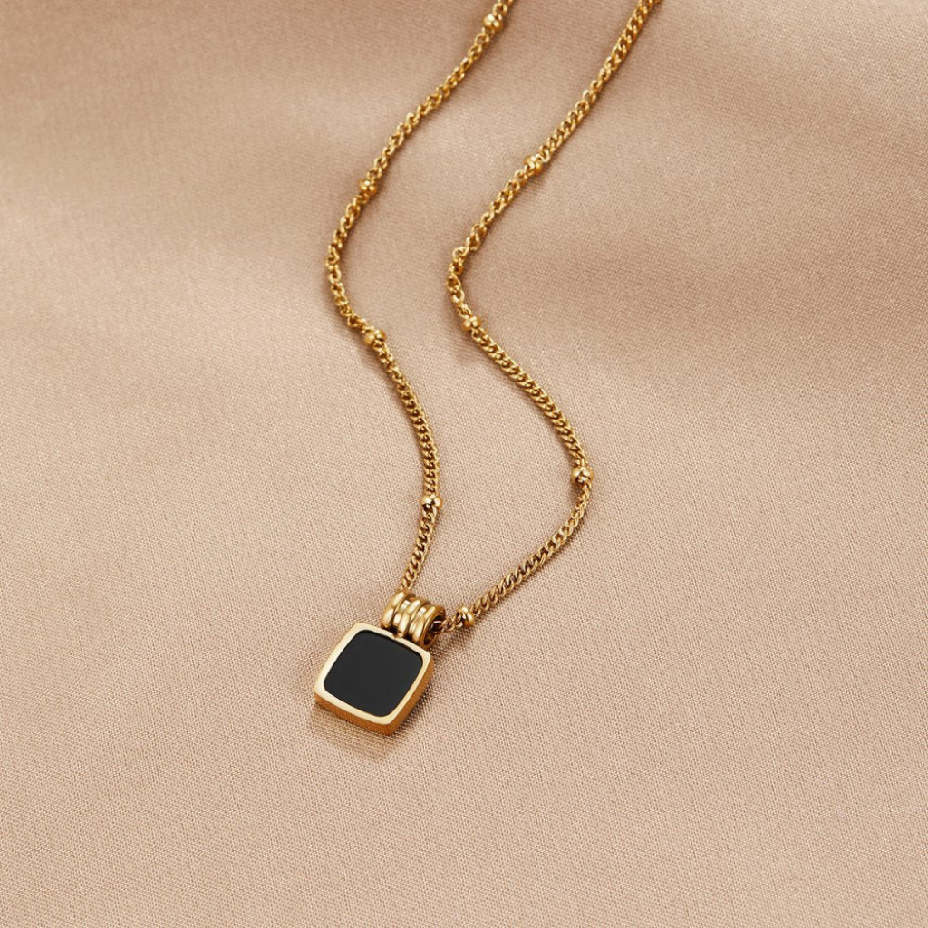 Pendant Necklace with Black Square Stone