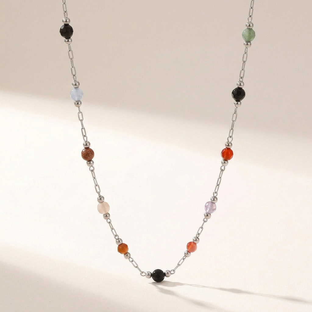 Beaded Necklace with Natural Stone Accents
