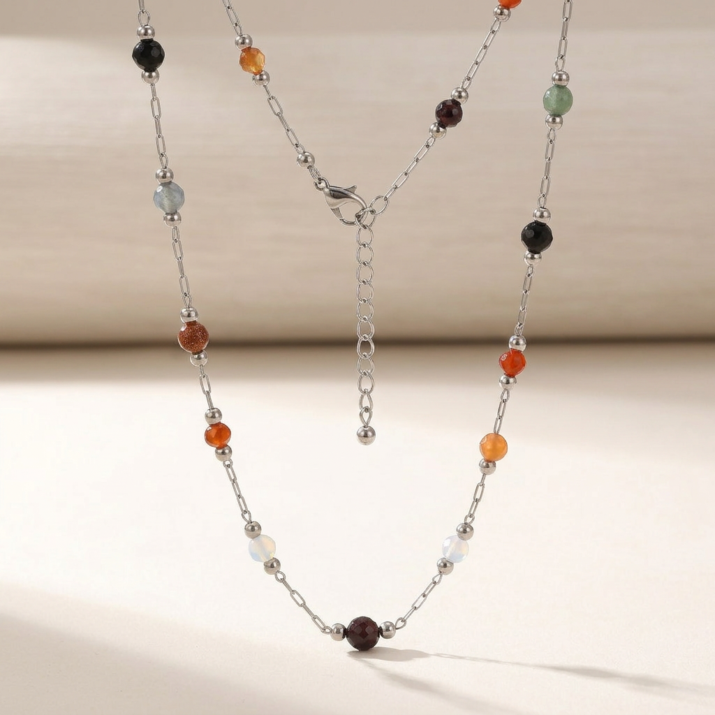 Beaded Necklace with Natural Stone Accents