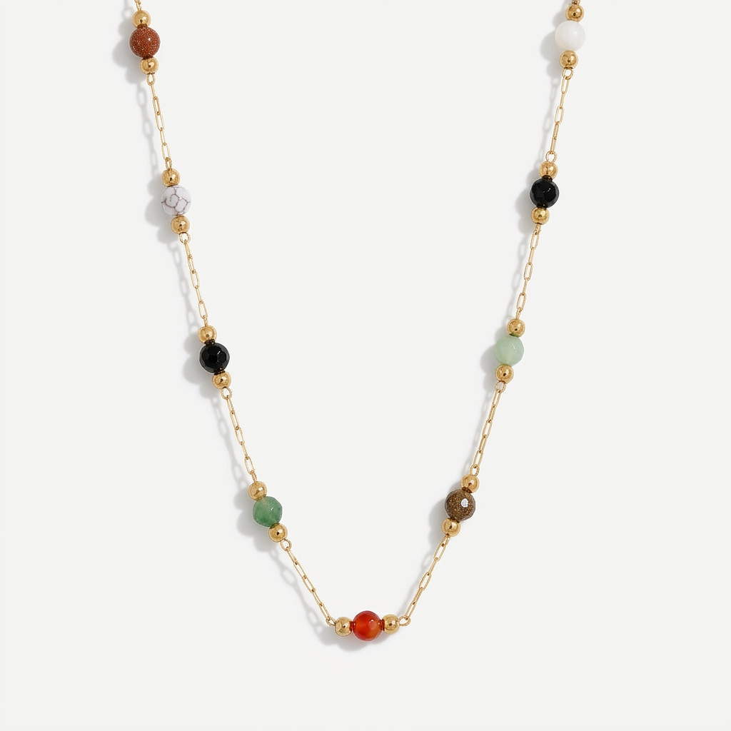 Beaded Necklace with Natural Stone Accents