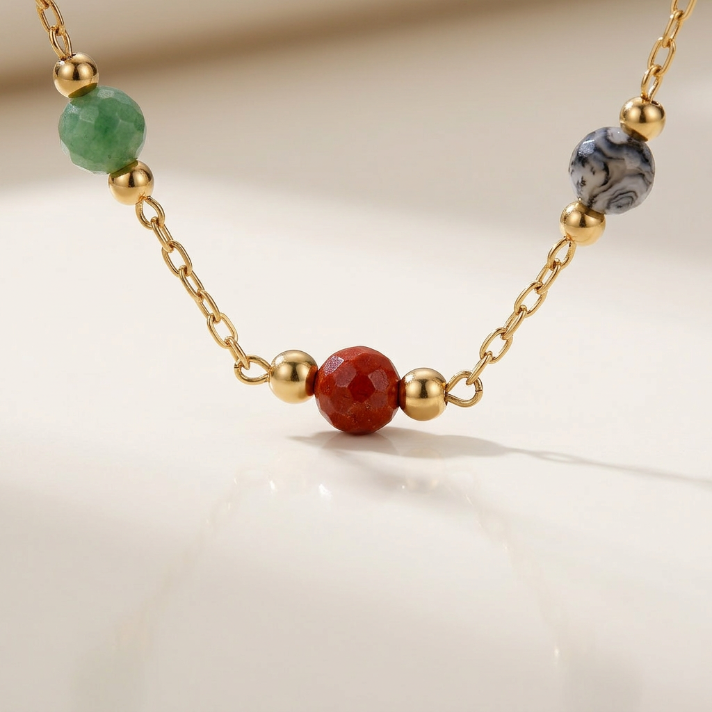 Beaded Necklace with Natural Stone Accents
