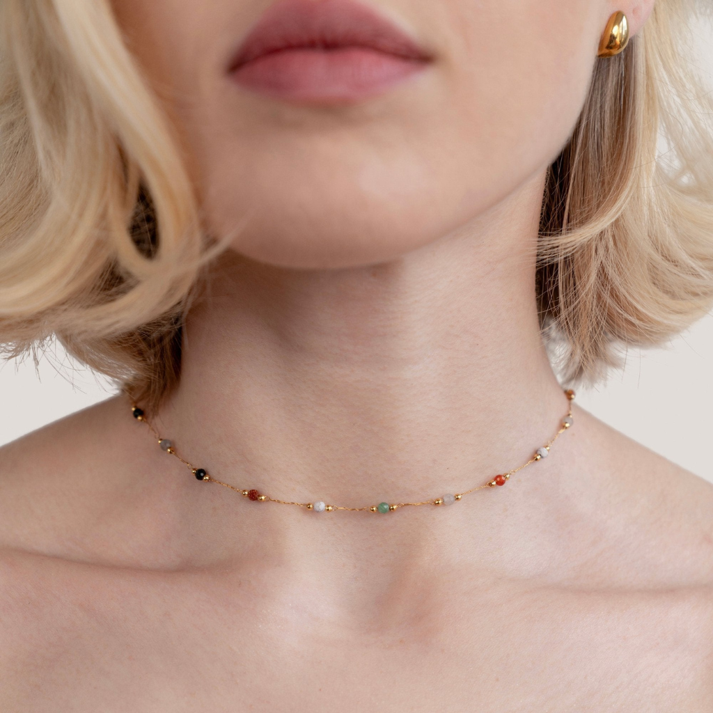 Beaded Necklace with Natural Stone Accents