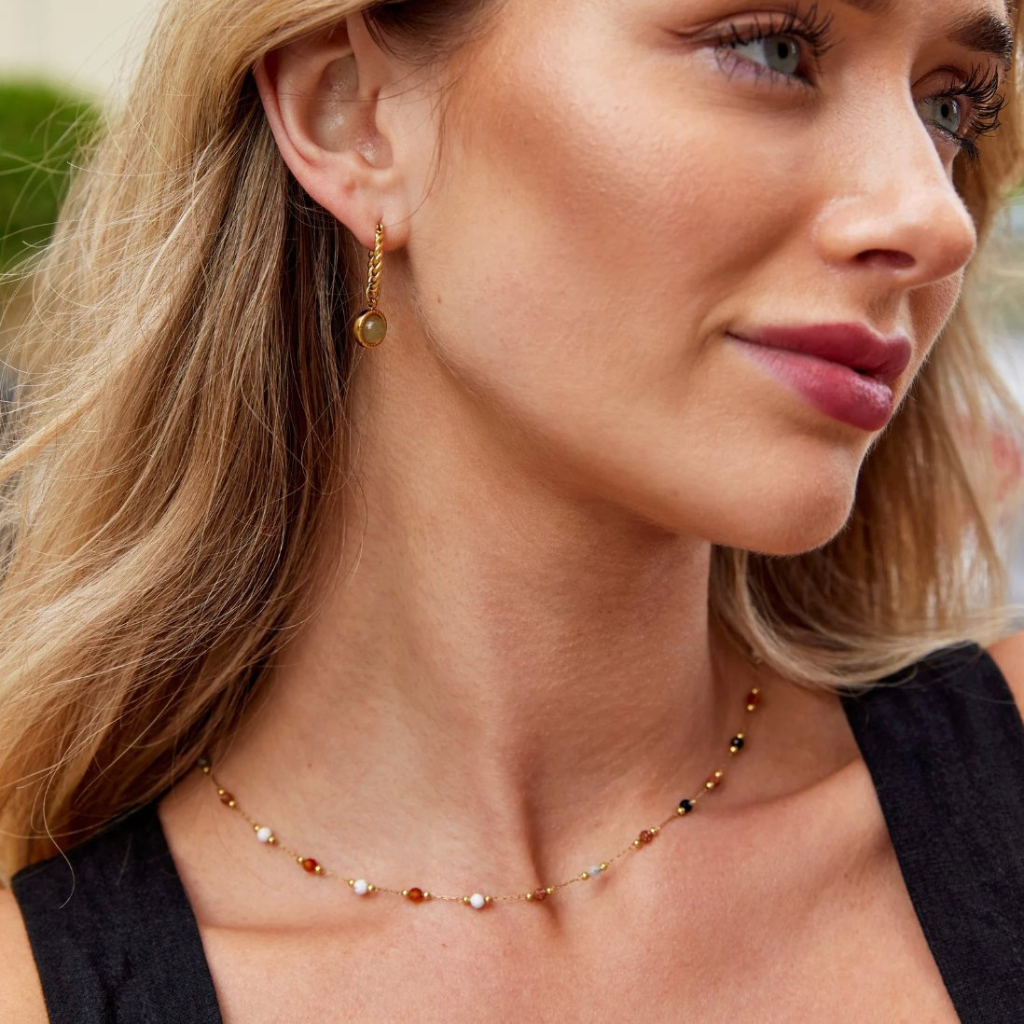Beaded Necklace with Natural Stone Accents