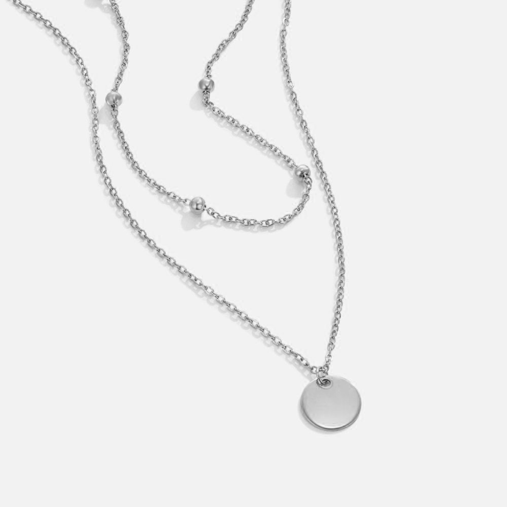 Layered Necklace with Disc Pendant and Beaded Chain