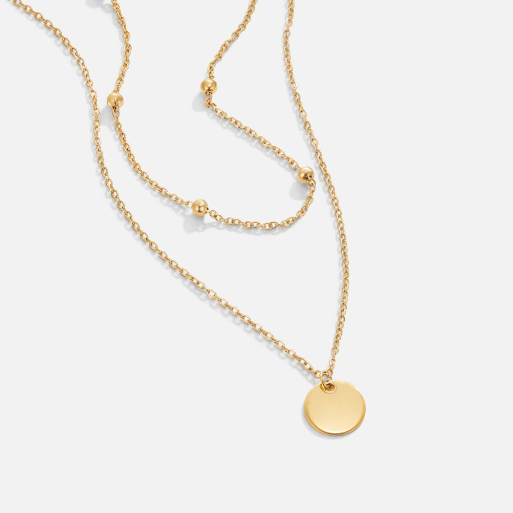 Layered Necklace with Disc Pendant and Beaded Chain