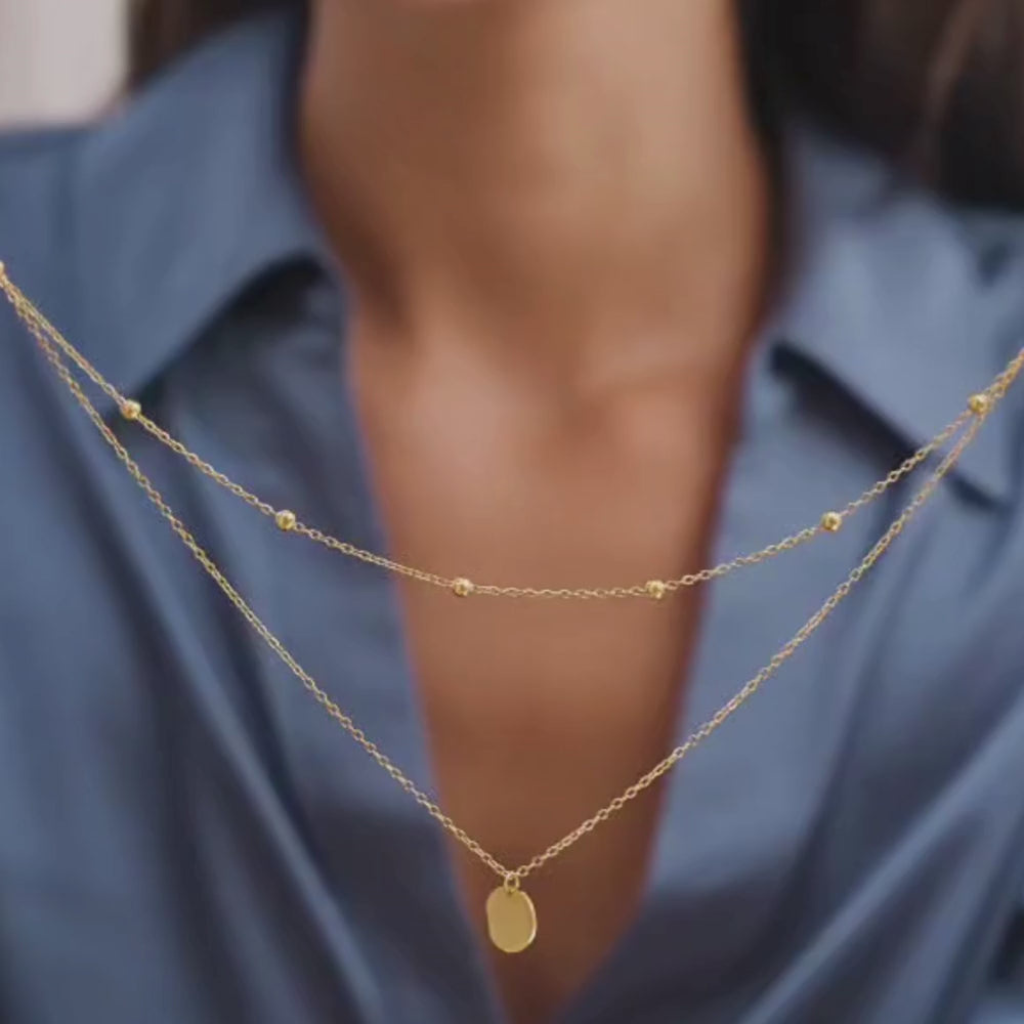 Layered Necklace with Disc Pendant and Beaded Chain