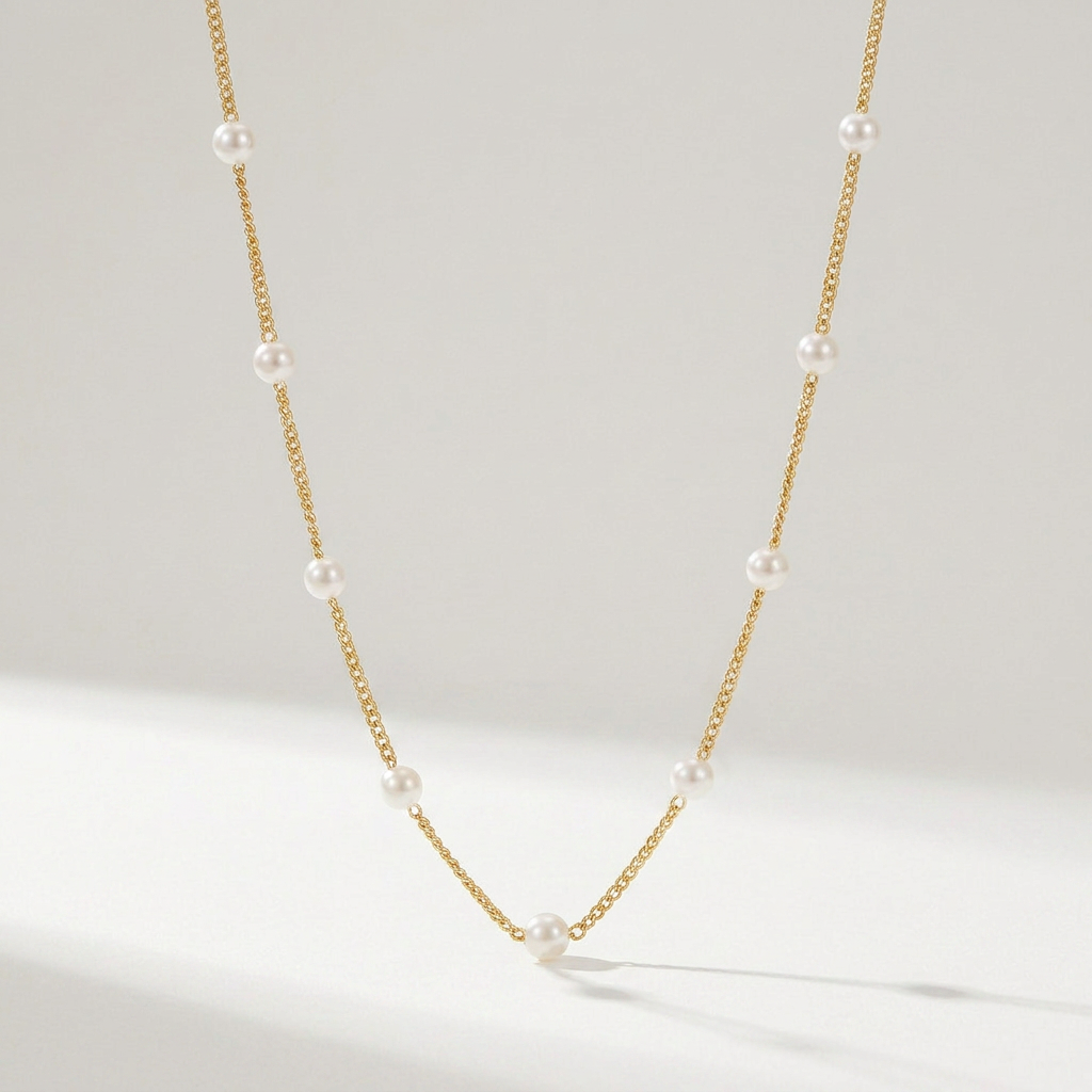 Pearl Chain Necklace with Spaced Beads