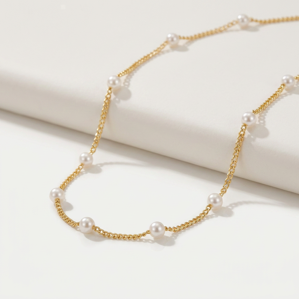 Pearl Chain Necklace with Spaced Beads