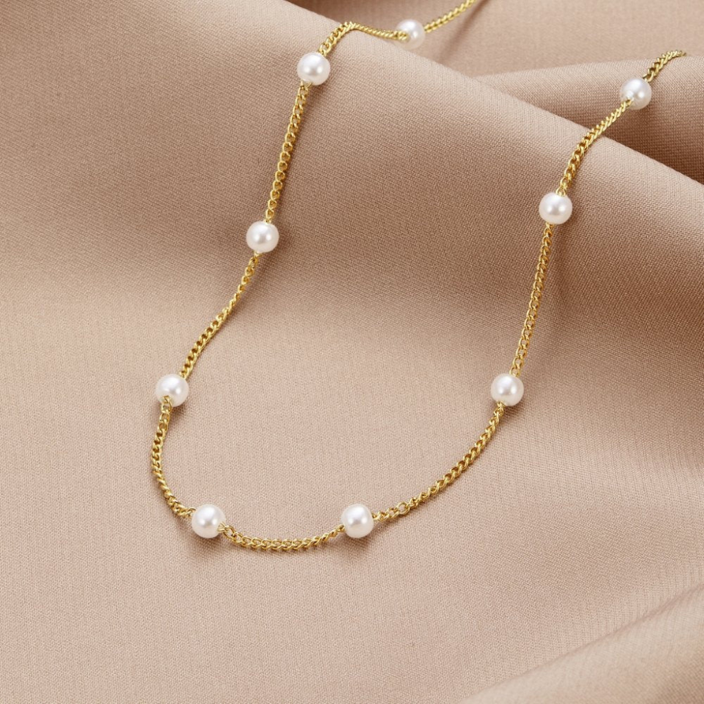 Pearl Chain Necklace with Spaced Beads
