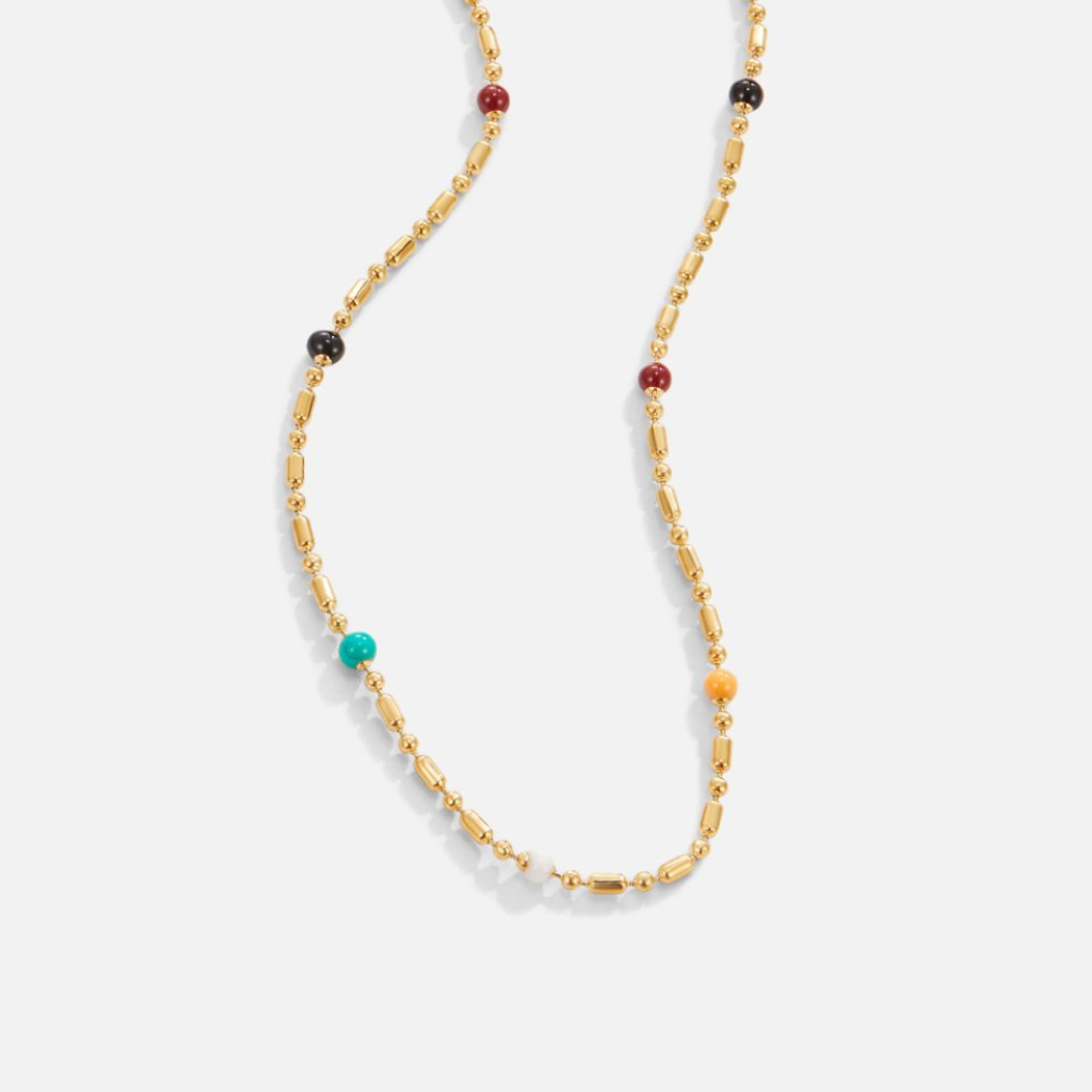 Gold-tone Multi-Colored Statement Necklace with Beaded Chain Design