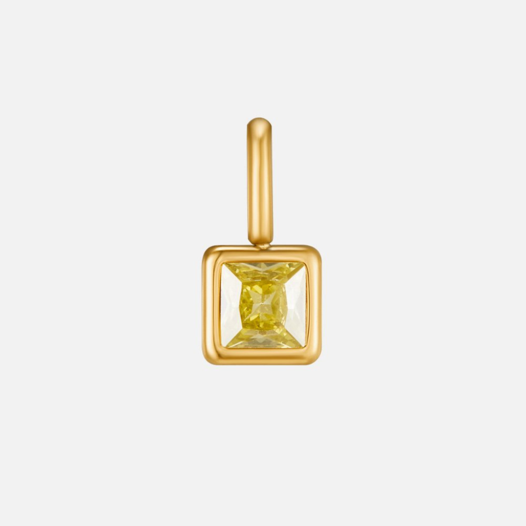 Gold Tone Square Pendant Birthstone Necklace