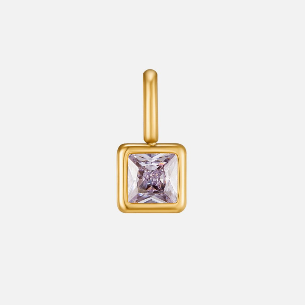 Gold Tone Square Pendant Birthstone Necklace