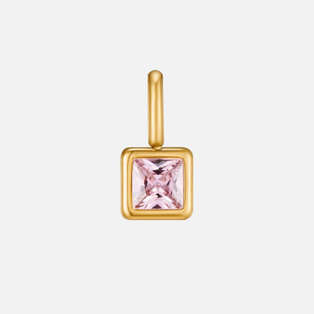 Gold Tone Square Pendant Birthstone Necklace