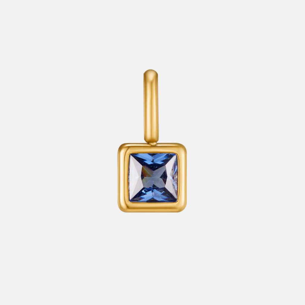 Gold Tone Square Pendant Birthstone Necklace