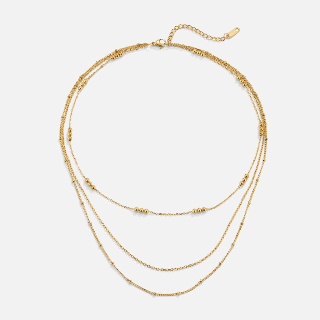 Gold Layered Necklace with Triple Chain Design