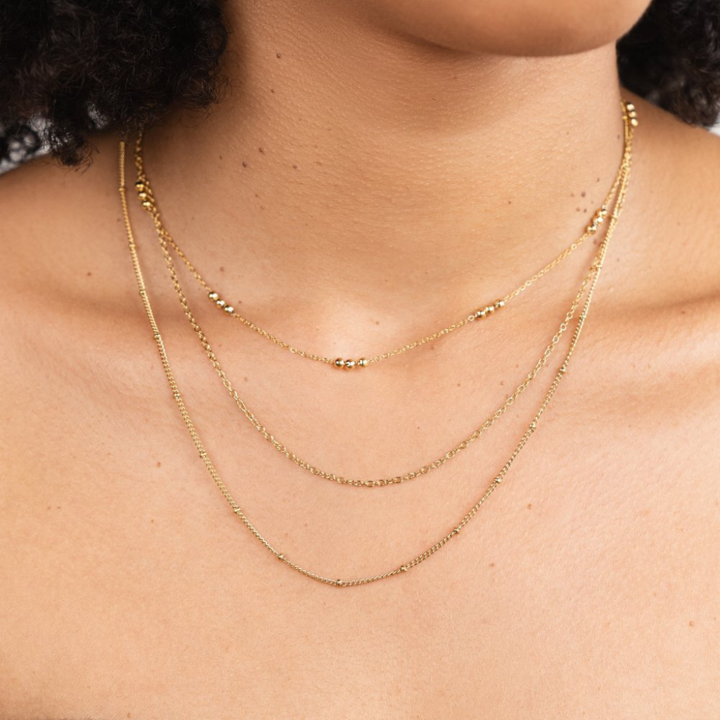 Gold Layered Necklace with Triple Chain Design