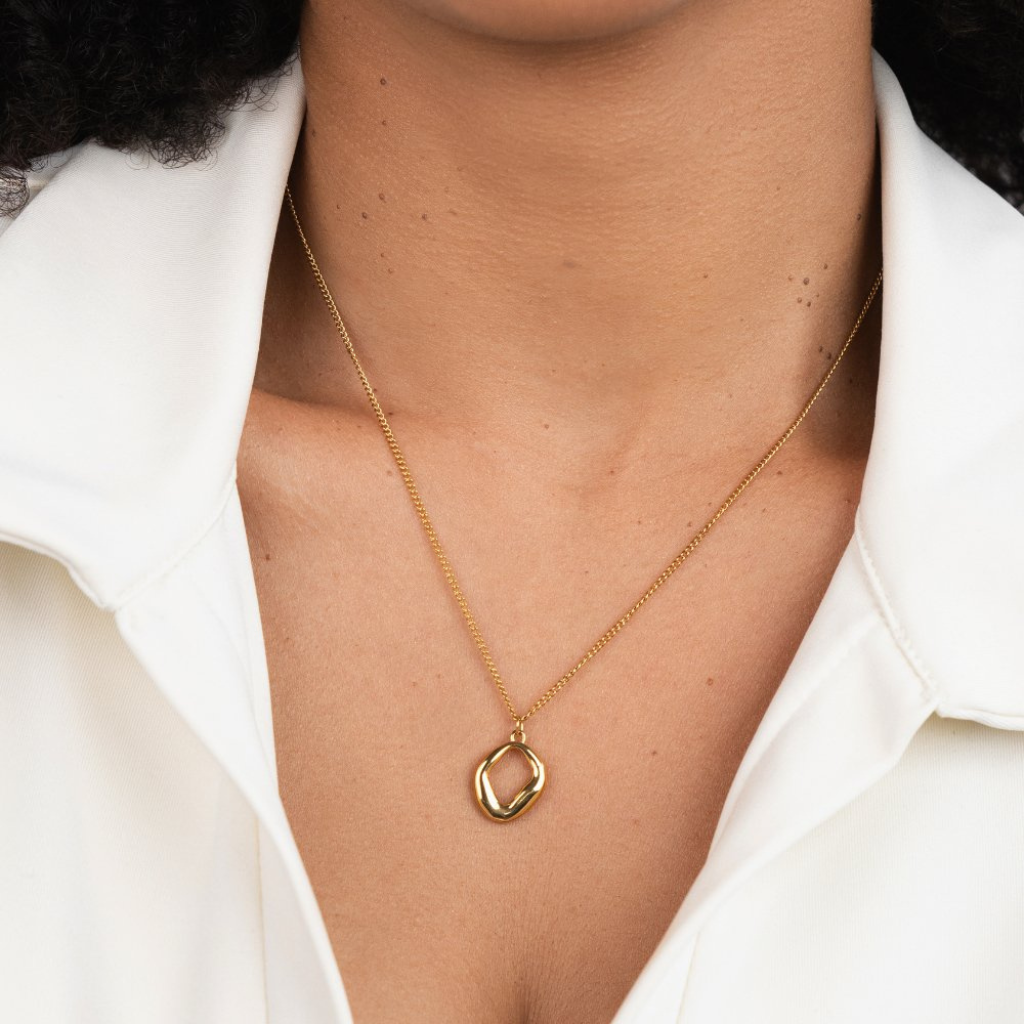 Gold Tone Geometric Necklace with Angular Pendant Design