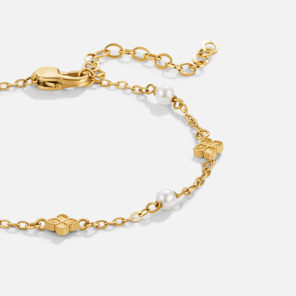 Gold Plated Petal Bracelet with Pearl Details