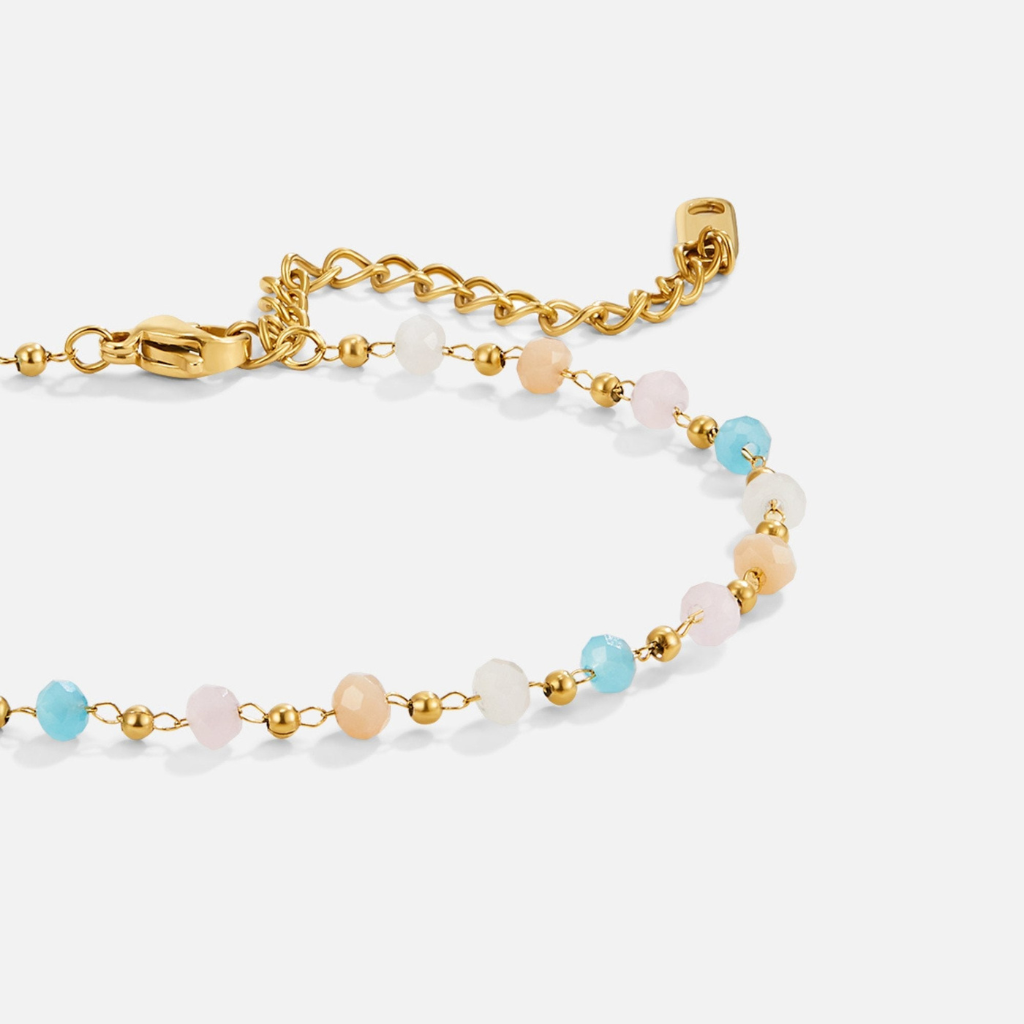 Gold Plated Bracelet with Pastel Crystal Beads