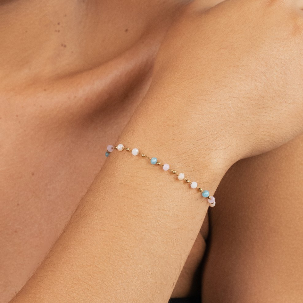 Gold Plated Bracelet with Pastel Crystal Beads