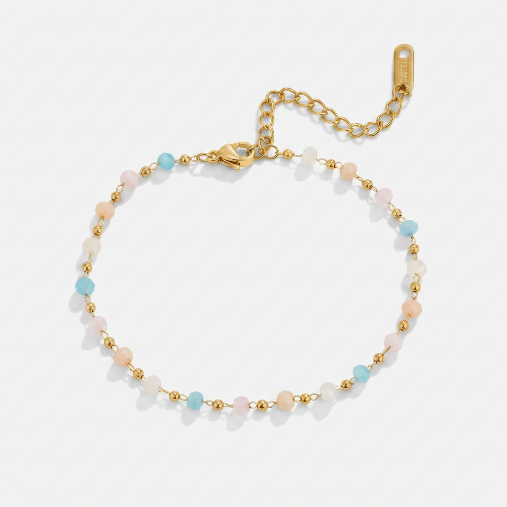 Gold Plated Bracelet with Pastel Crystal Beads