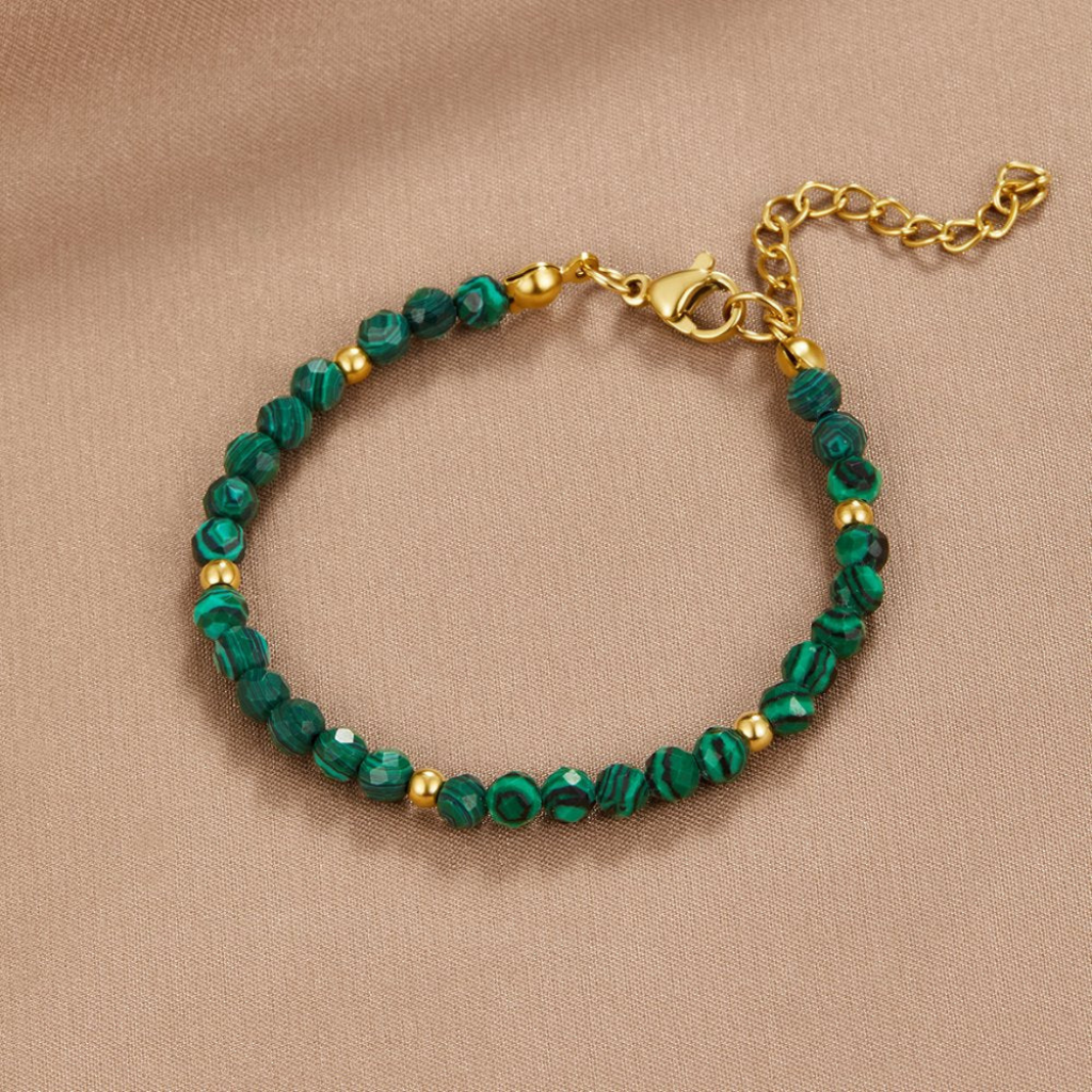 Gold Plated Bracelet with Green Crystal Beads