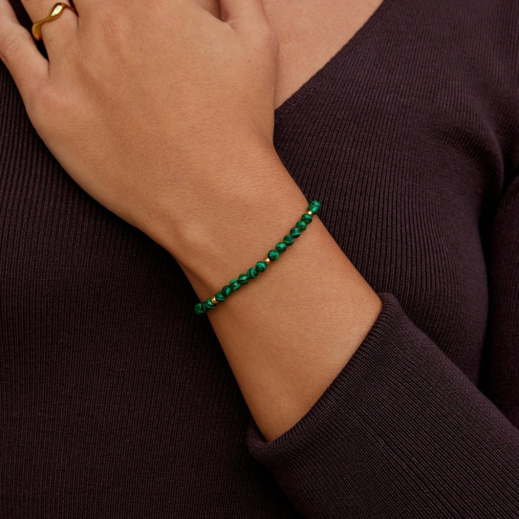 Gold Plated Bracelet with Green Crystal Beads