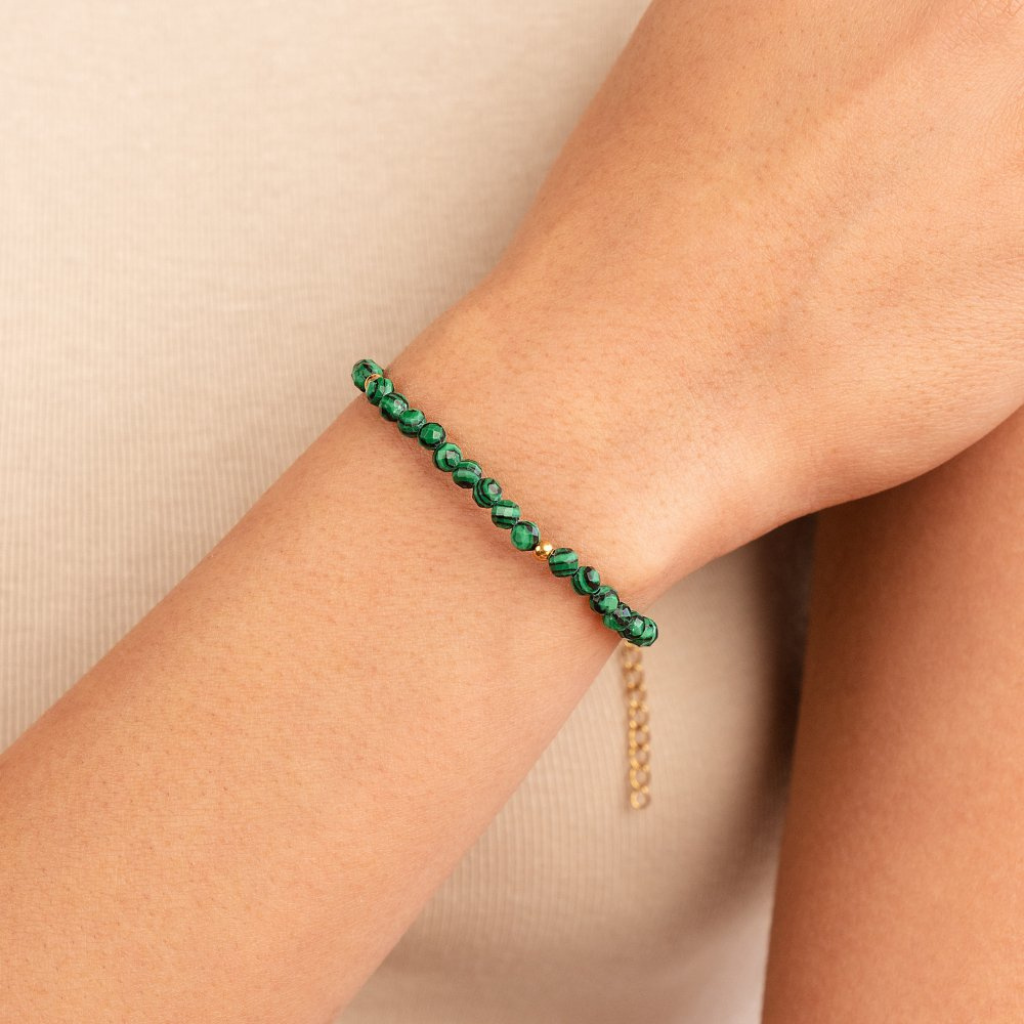 Gold Plated Bracelet with Green Crystal Beads