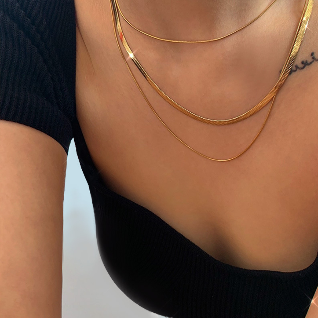 Multi Layer Chain Necklace with Snake Chain Detail