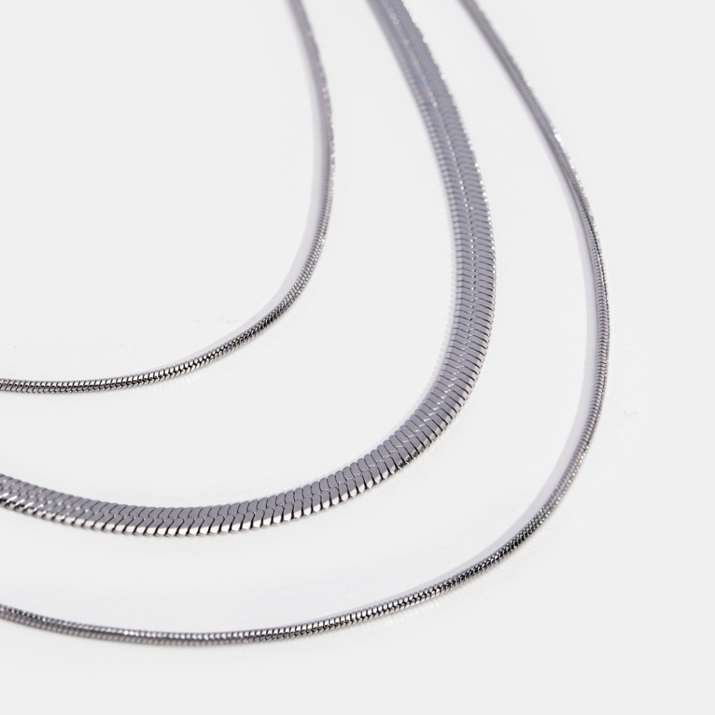 Multi Layer Chain Necklace with Snake Chain Detail