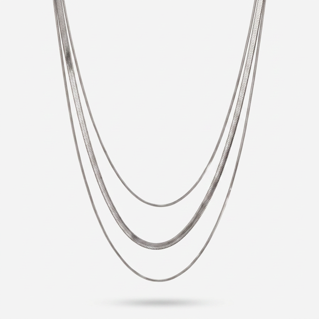 Multi Layer Chain Necklace with Snake Chain Detail