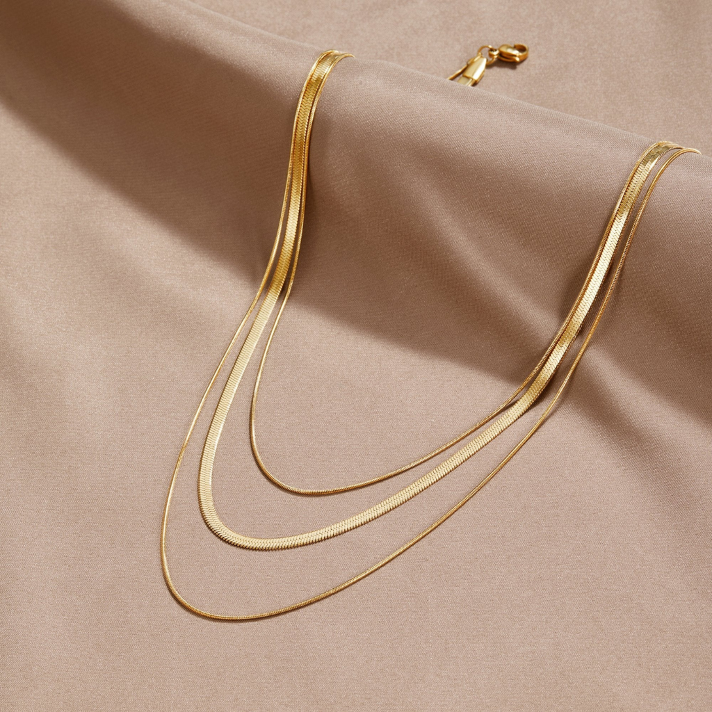 Multi Layer Chain Necklace with Snake Chain Detail