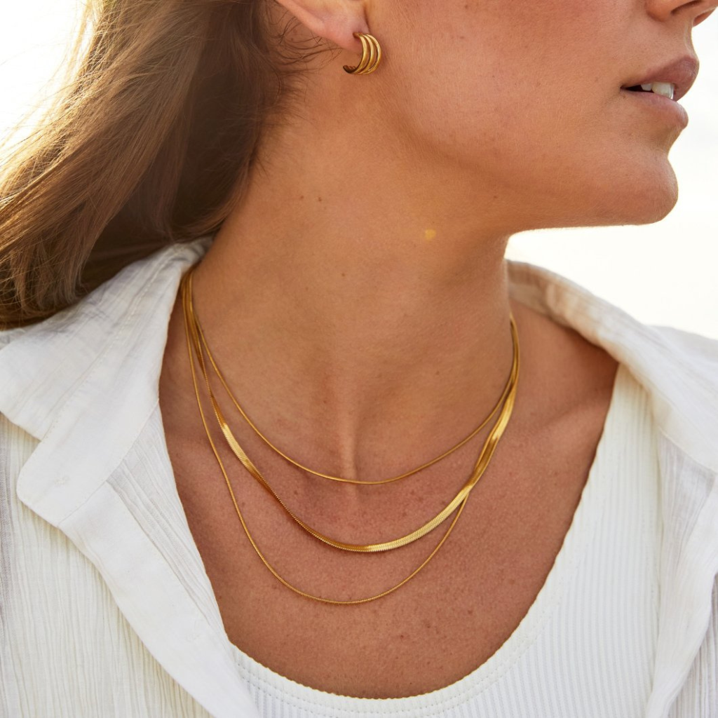 Multi Layer Chain Necklace with Snake Chain Detail