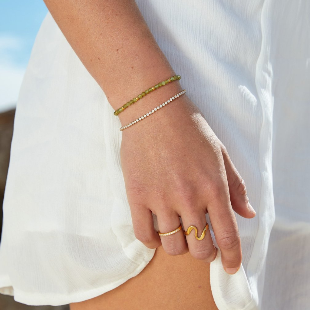 Gold Plated Bracelet with Peridot Beads