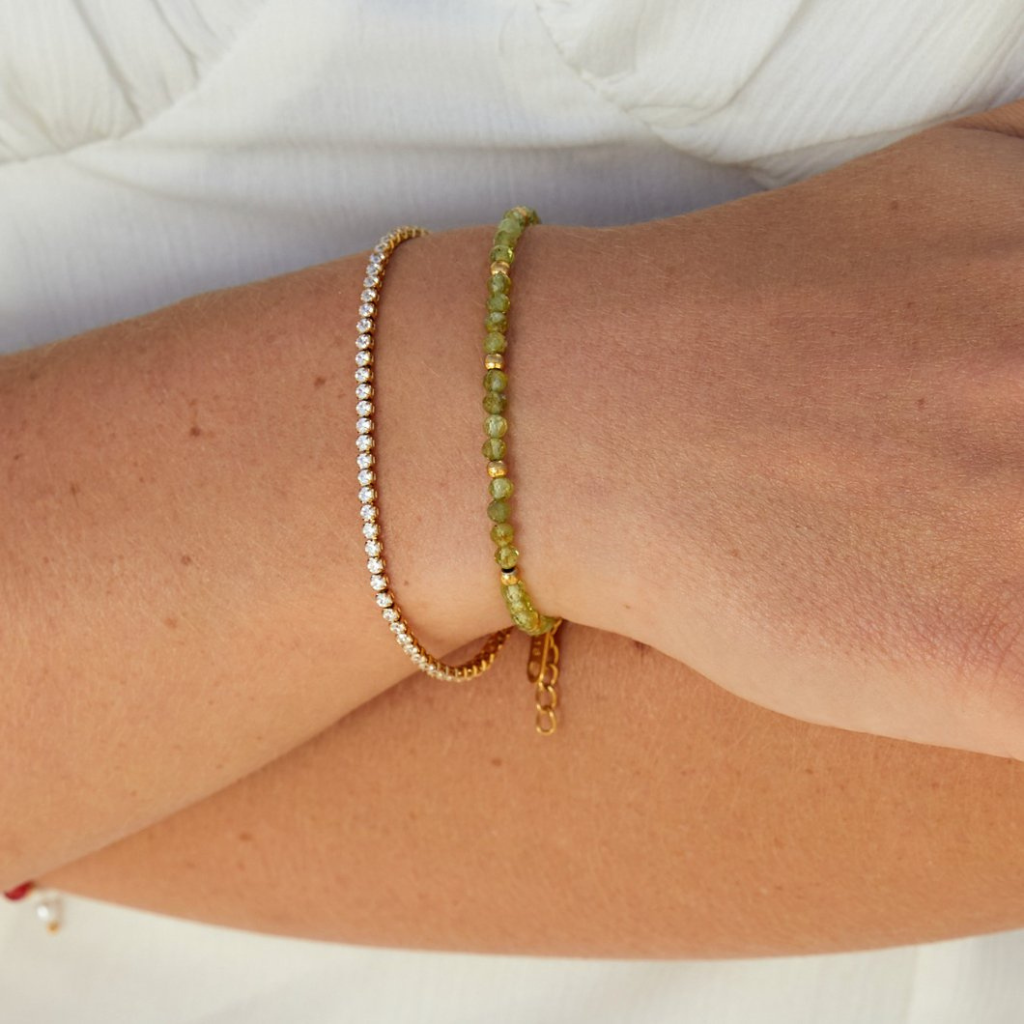 Gold Plated Bracelet with Peridot Beads