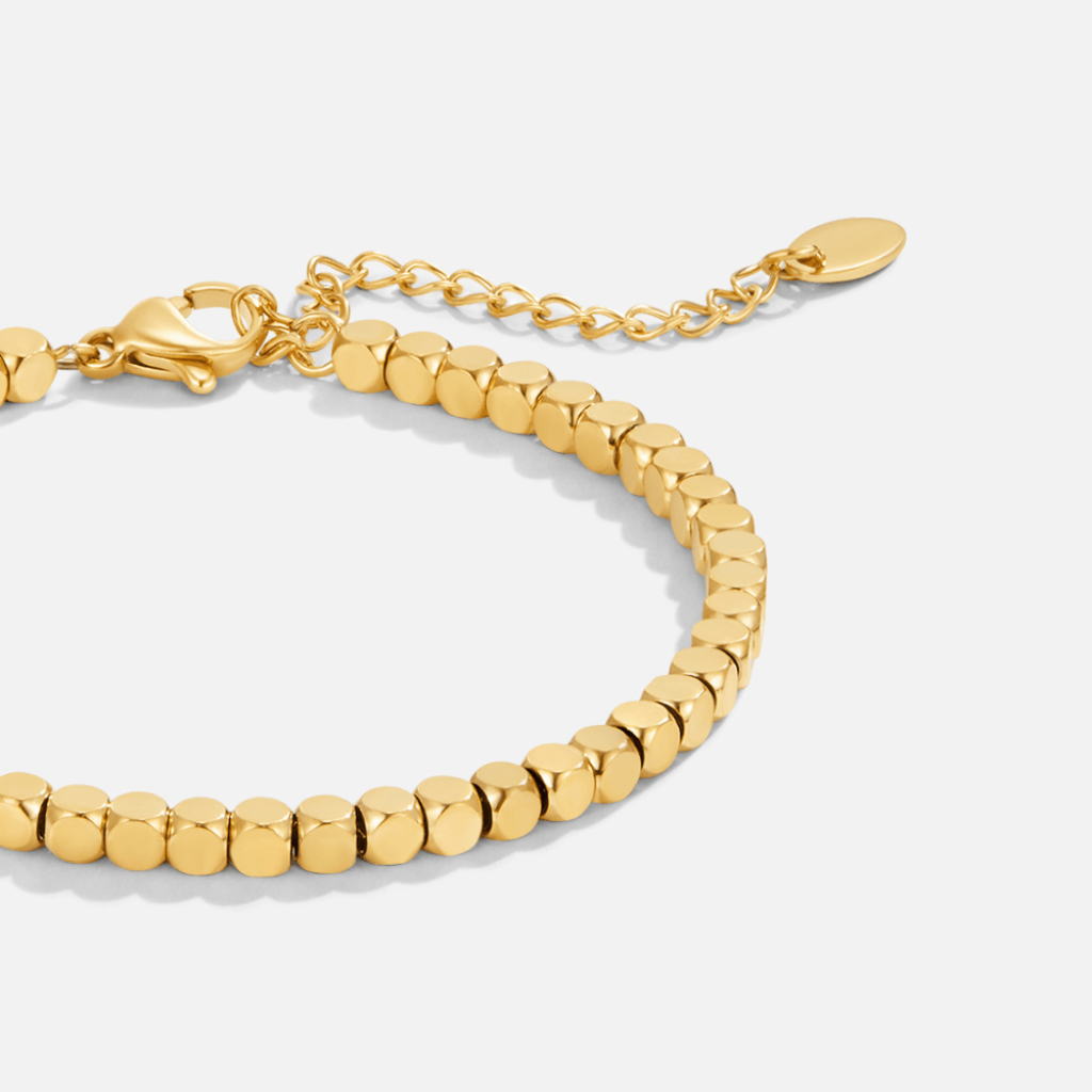 18K Gold Plated Bracelet with Polished Cube Beads