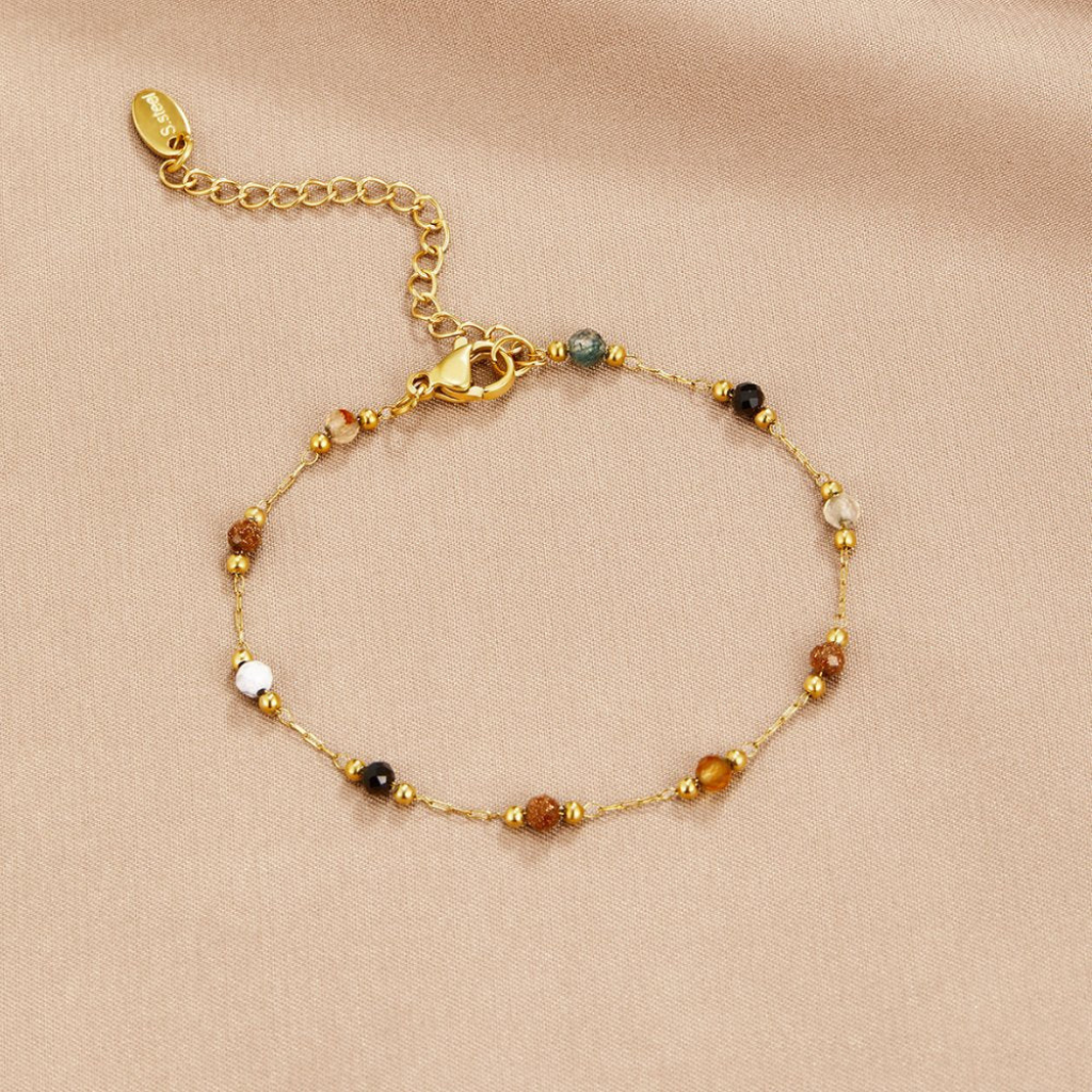 Adjustable Bracelet with Mixed Natural Crystal Beads
