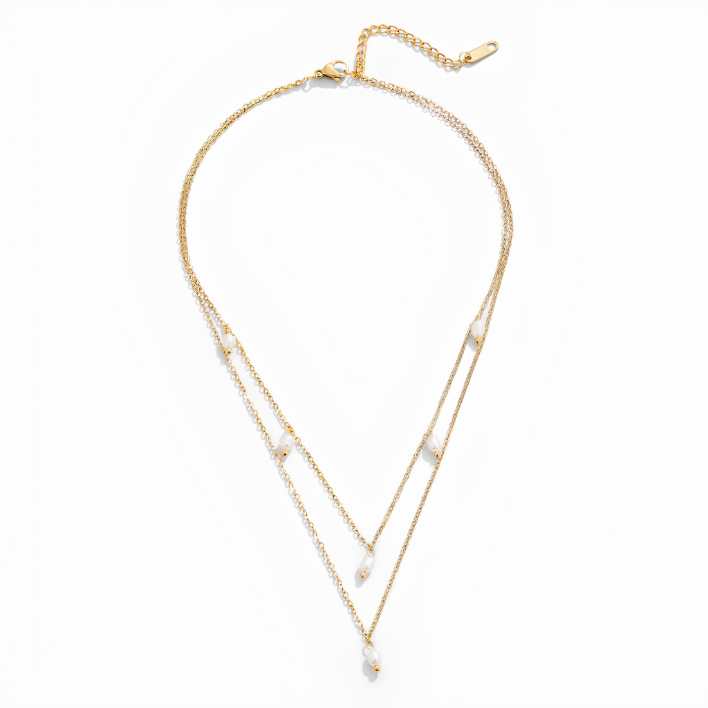 Pearl Drop Layered Chain Necklace