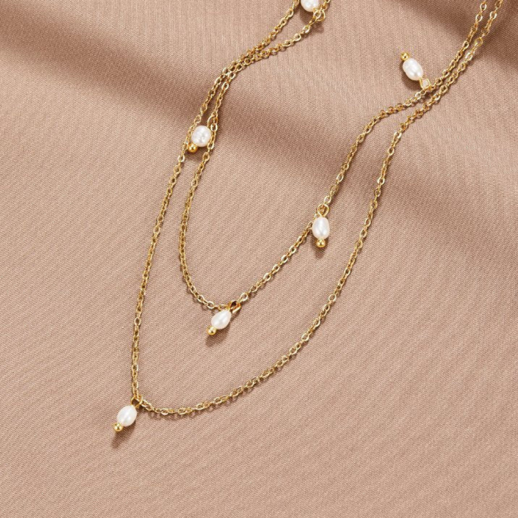Pearl Drop Layered Chain Necklace