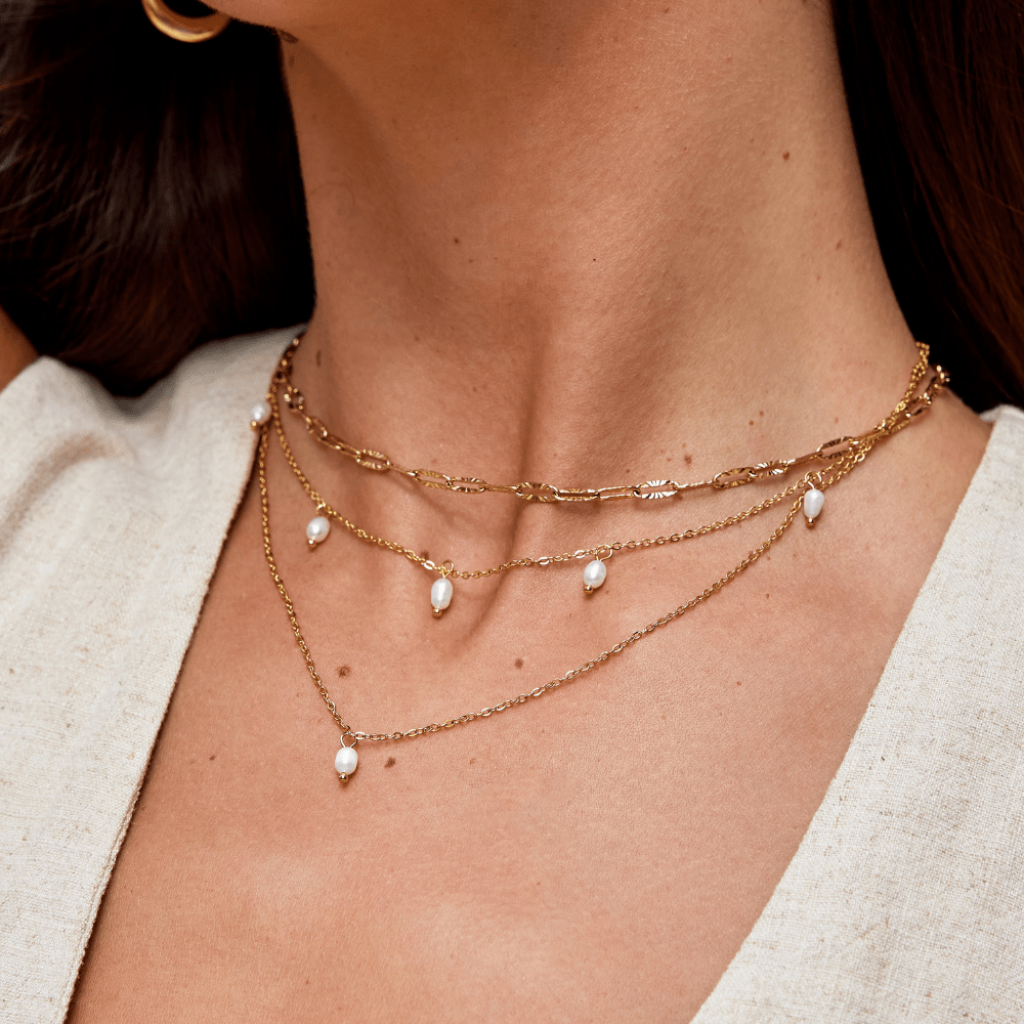 Pearl Drop Layered Chain Necklace