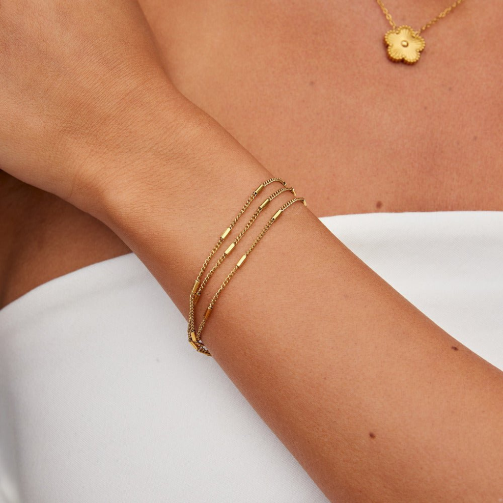 Gold Layered Bracelet with Triple Chain Design