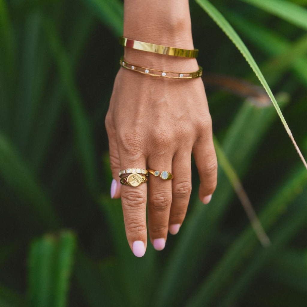 Gold Bangle Bracelet with Crystal Stone Settings