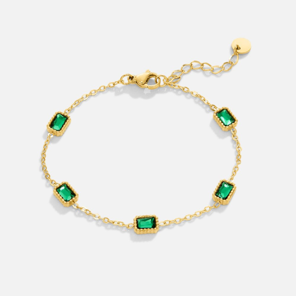Gold Triple Bracelet with Emerald Green Stones