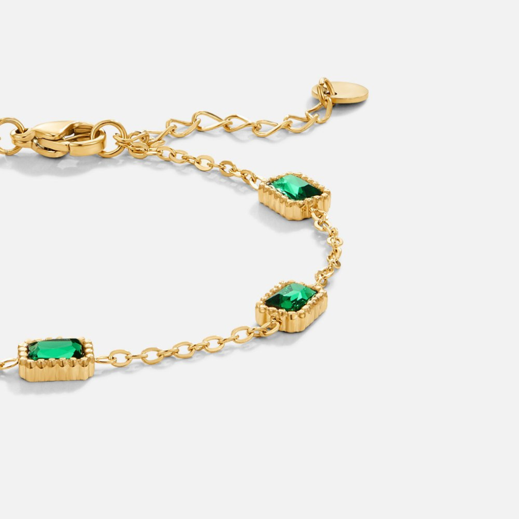 Gold Triple Bracelet with Emerald Green Stones