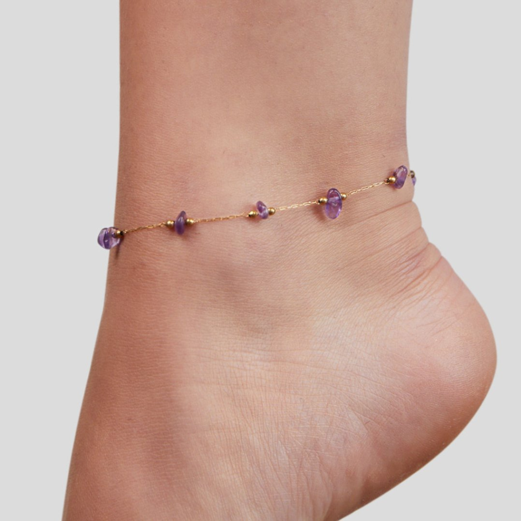 Anklet with Amethyst Stone and Beads