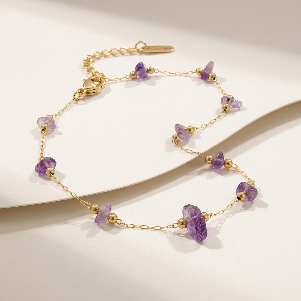 Anklet with Amethyst Stone and Beads