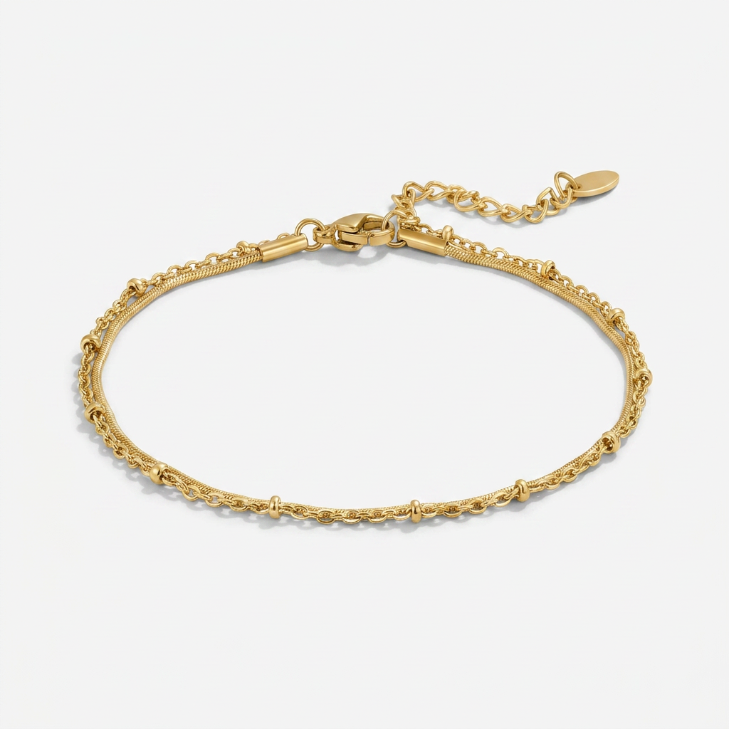 Layered Anklet with Dual Chain Detail