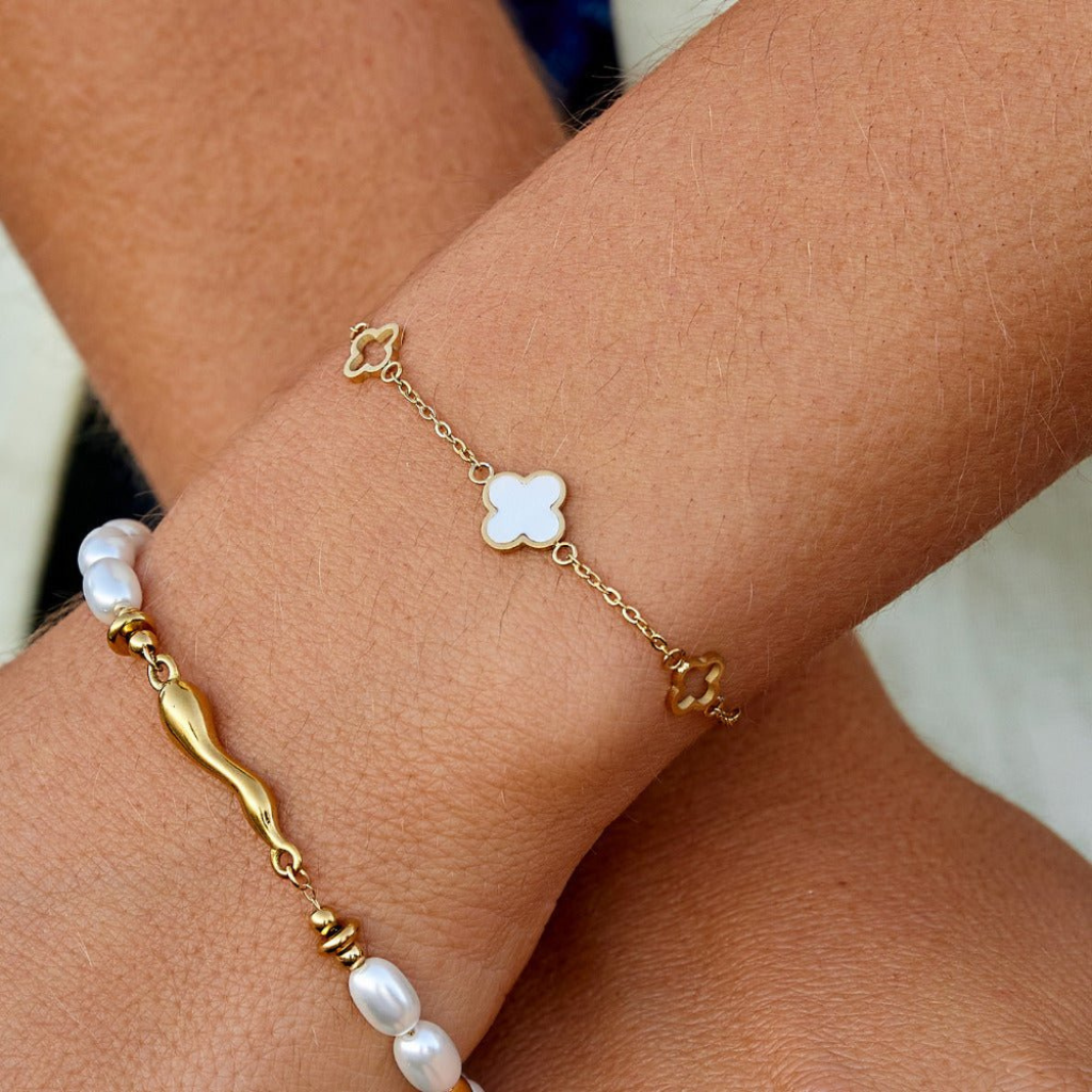Clover Charm Bracelet with Double Sided Flowers